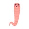 Funny Pink Worm Character with Long Tube Body in Glasses with Frowning Face Vector Illustration