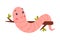 Funny Pink Worm Character with Long Tube Body Hanging on Tree Branch Vector Illustration