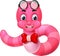 Funny Pink Worm Using Glasses Cartoon