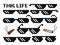 Funny pixelated boss sunglasses. Gangster, thug glasses and cigar vector set