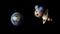 Funny planets puppet watching earth isolated on black