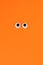 Funny plastic eyes on an orange background. Halloween greeting card