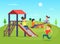 Funny playing kids on playground. Vector illustration