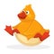 Funny plump baby duck with red beak and legs