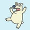 Funny polar bear in panic. Angry bees. Vector illustration.