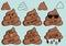 Funny poop emojis, shit emoticons, vector set