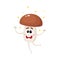 Funny porcini mushroom character shining from happiness, jumping excitedly