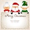 Funny postcard with Christmas Elf, Mrs. Klaus and Santa.