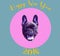 Funny poster. French bulldog in the sphere and with the number 2018. Dog is symbol of Chinese New Year.