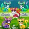 Funny poster with image of cosmic cats. Sample design of placard with cute funny animals. Vector cartoon close-up