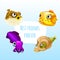 Funny poster with image of marine fishes with cute purple cuttlefish and the words best friends forever. Sample design