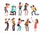 Funny professional photographer with camera taking photo in different poses vector cartoon characters set