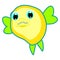 Funny puff fish vector Yellow & green blowfish cartoon character isolated on white background Ocean animal Round shape fish Sea li