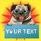 Funny pug dog with balloon and halftone style.Pop art puppy French bulldog and balloon text vector.