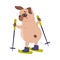 Funny Pug Dog Character with Wrinkly Face Skiing Vector Illustration