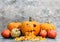 Funny pumpkin family grey stone background