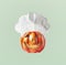 Funny Pumpkin Jack head with chef hat with copy space. Halloween and Thanksgiving