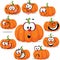 Funny pumpkin with many faces - vector illustration