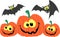 Funny pumpkins and bats cartoon