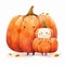 Funny pumpkins characters, watercolor cartoon illustration on white background. Generative AI