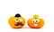 Funny pumpkins with googly eyes over the white background