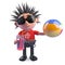 Funny punk rocker is on holiday with his beach ball and drink, 3d illustration