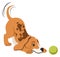 Funny puppy playing with ball. Cartoon beagle dog