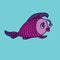 Funny purple Lophius piscatorius angler fish, hand drawn doodle color sketch in naÃ¯ve, pop art style, illustration