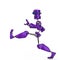 Funny purple robot cartoon crazy walk along in a white background