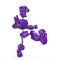 Funny purple robot cartoon kicking the air in a white background
