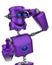 Funny purple robot cartoon sees far away in a white background