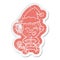 funny quirky cartoon distressed sticker of a monkey with christmas present wearing santa hat