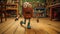 A funny and quirky wind-up toy marching across a wooden floor, with its mechanical antics in full display