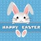 Funny rabbit, baner happy easter on the blue background