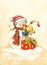 Funny rabbit Christmas watercolor vintage background