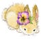 Funny rabbit and flower watercolor illustration.