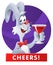 Funny rabbit giving a toast. Cheers. Greeting. Celebrations.