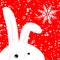 Funny rabbit on red christmas snowing background