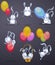 Funny rabbits with balloons