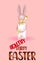 Funny rabbits. Easter bunny. Vector illustration on a pink background