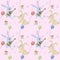 Funny rabbits with musical instruments seamless pattern.