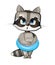 Funny Raccoon got ready to swim in an inflatable ring. Funny comic baby animal. Young cute cartoon style. Childrens