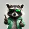 Funny Raccoon in Green Sunglasses Showing a Rock Gesture - Isolated on White Background