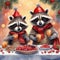 Funny raccoons eat berries and nuts