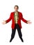 Funny rake playboy and bon vivant mature man wearing red casino jacket and Hawaiian shirt standing happy posing gigolo alike