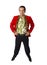 Funny rake playboy and bon vivant mature man wearing red casino jacket and Hawaiian shirt standing happy posing gigolo alike