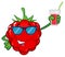 Funny Raspberry Fruit Cartoon Mascot Character With Sunglasses Holding Up A Glass Of Juice