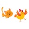 Funny red cat, kitten character chasing, playing with chicken