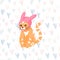 Funny red cat in rabbit pink costume