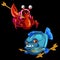 Funny red crab and blue piranha with Golden arrows